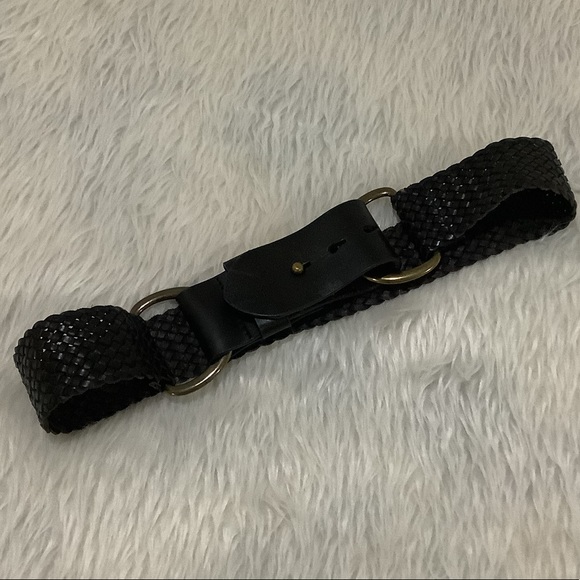 J crew woven black leather belt